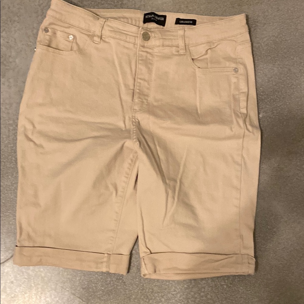 Susan Graver Tan Bermuda Shorts Cotton Blend